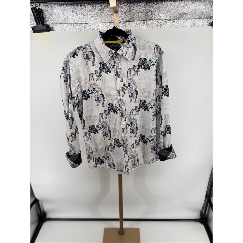 Nick It Shirt Mens Bulldog Print Flip Cuff Modern Fit Long Sleeve Medium
